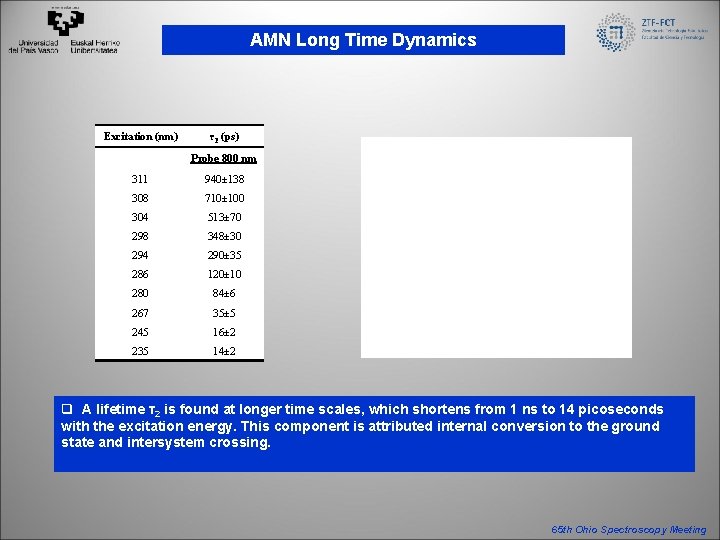 AMN Long Time Dynamics Excitation (nm) τ2 (ps) Probe 800 nm 311 940± 138