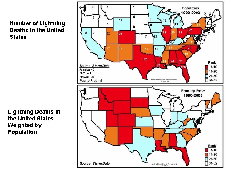 Number of Lightning Deaths in the United States Weighted by Population 