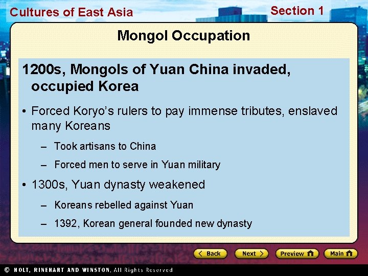 Cultures of East Asia Section 1 Mongol Occupation 1200 s, Mongols of Yuan China