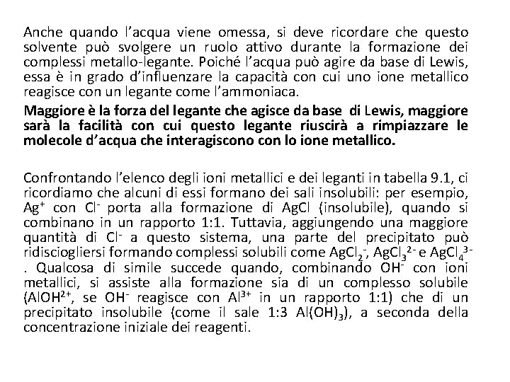 Anche quando l’acqua viene omessa, si deve ricordare che questo solvente può svolgere un