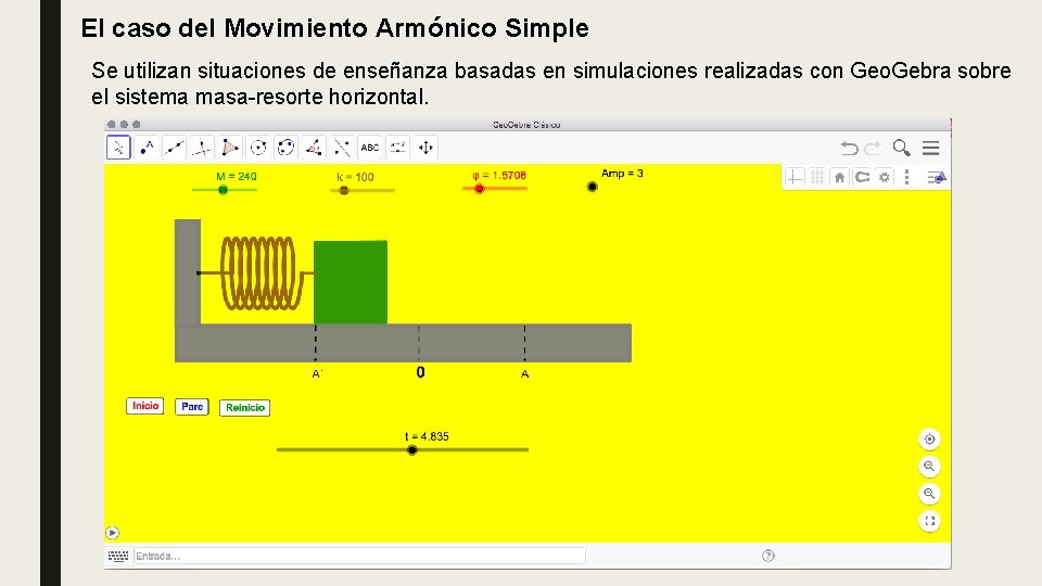 El caso del Movimiento Armónico Simple Se utilizan situaciones de enseñanza basadas en simulaciones