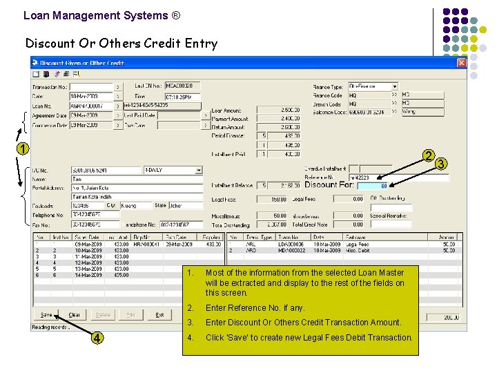 Loan Management Systems ® Discount Or Others Credit Entry 1 2 4 1. Most