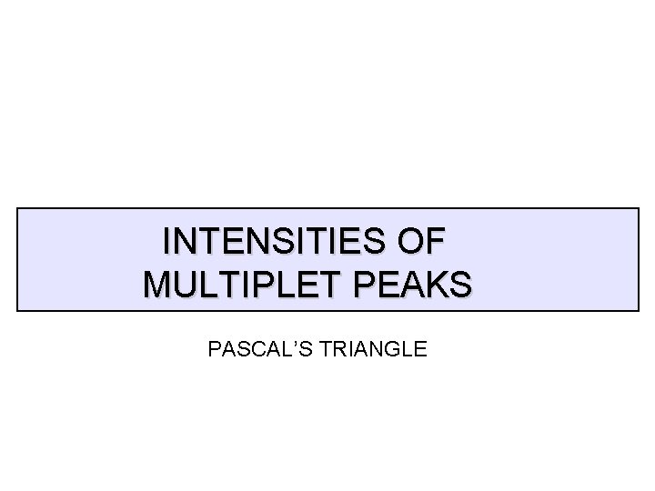 INTENSITIES OF MULTIPLET PEAKS PASCAL’S TRIANGLE 