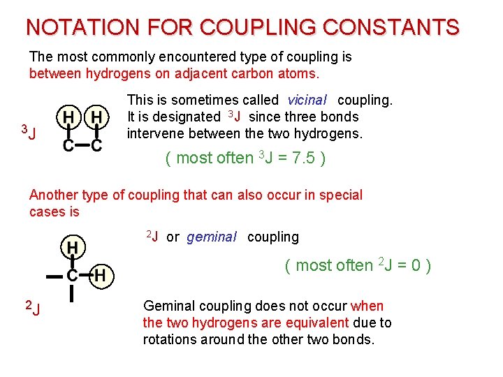 NOTATION FOR COUPLING CONSTANTS The most commonly encountered type of coupling is between hydrogens