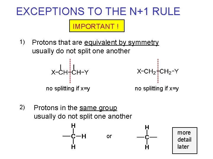 EXCEPTIONS TO THE N+1 RULE IMPORTANT ! 1) Protons that are equivalent by symmetry