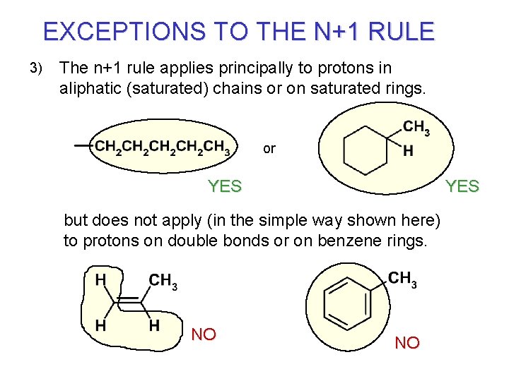 EXCEPTIONS TO THE N+1 RULE 3) The n+1 rule applies principally to protons in