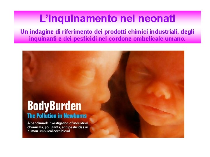 L’inquinamento nei neonati Un indagine di riferimento dei prodotti chimici industriali, degli inquinanti e