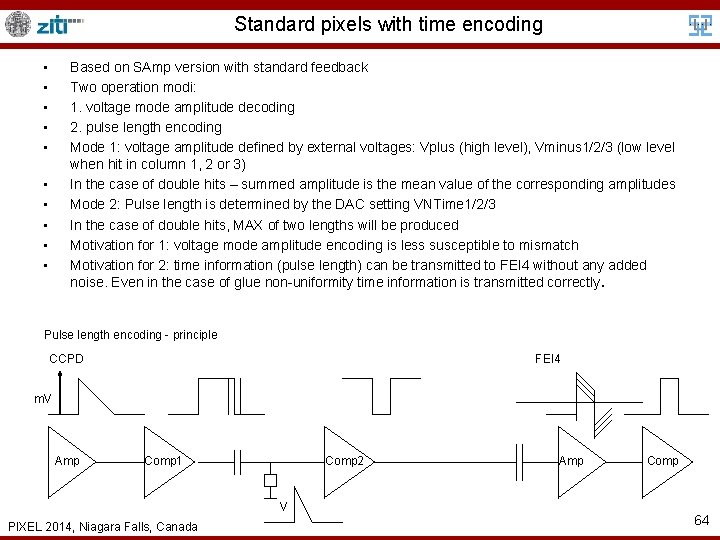 Standard pixels with time encoding • • • Based on SAmp version with standard