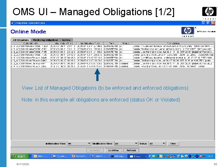 OMS UI – Managed Obligations [1/2] View: List of Managed Obligations (to be enforced
