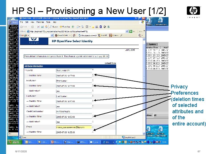 HP SI – Provisioning a New User [1/2] Privacy Preferences (deletion times of selected