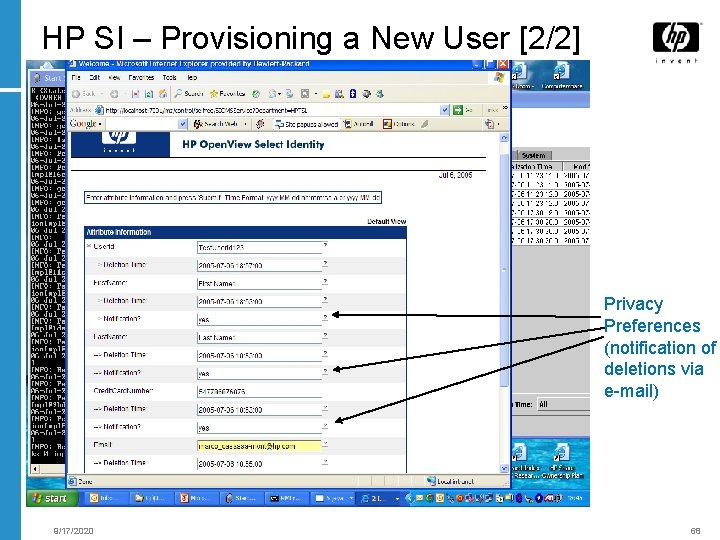 HP SI – Provisioning a New User [2/2] Privacy Preferences (notification of deletions via