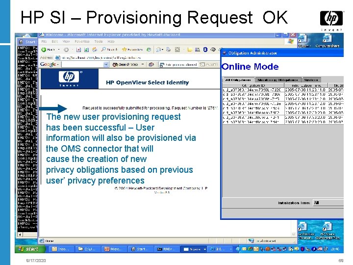HP SI – Provisioning Request OK The new user provisioning request has been successful