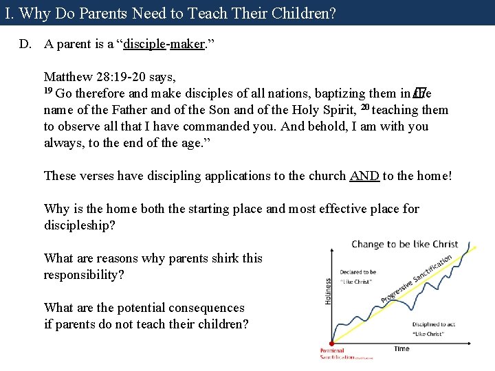 I. Why Do Parents Need to Teach Their Children? D. A parent is a I. Why Do Parents Need to Teach Their Children? D. A parent is a