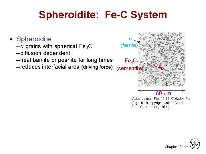 Spheroidite: Fe-C System • Spheroidite: (ferrite) -- grains with spherical Fe 3 C --diffusion