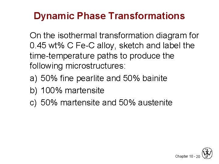 Dynamic Phase Transformations On the isothermal transformation diagram for 0. 45 wt% C Fe-C