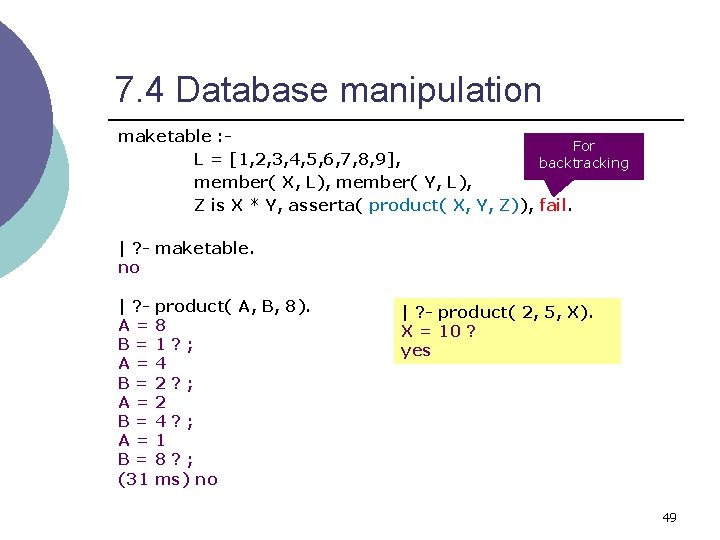 7. 4 Database manipulation maketable : For L = [1, 2, 3, 4, 5,
