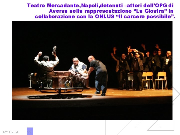 Teatro Mercadante, Napoli, detenuti –attori dell’OPG di Aversa nella rappresentazione “La Giostra” in collaborazione