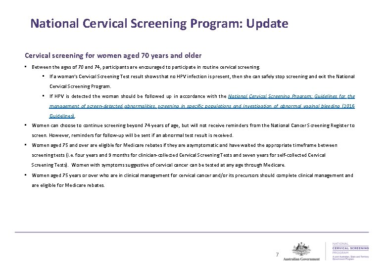 National Cervical Screening Program: Update Cervical screening for women aged 70 years and older