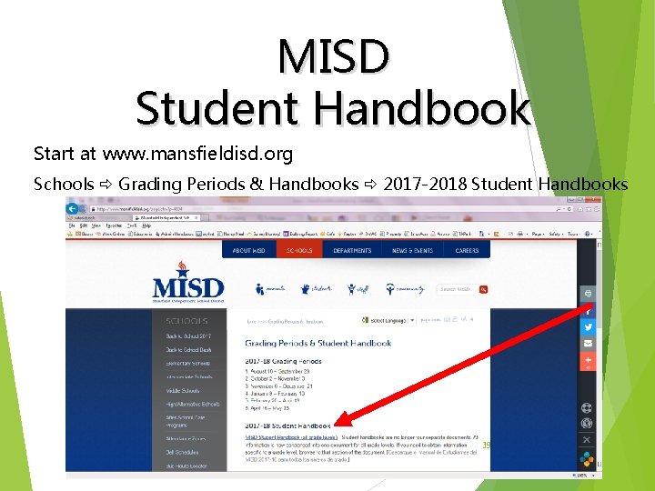 MISD Student Handbook Start at www. mansfieldisd. org Schools Grading Periods & Handbooks 2017