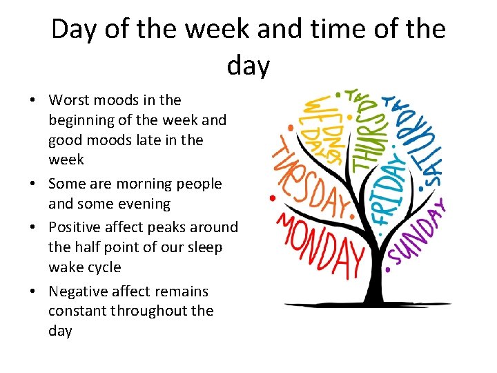 Day of the week and time of the day • Worst moods in the