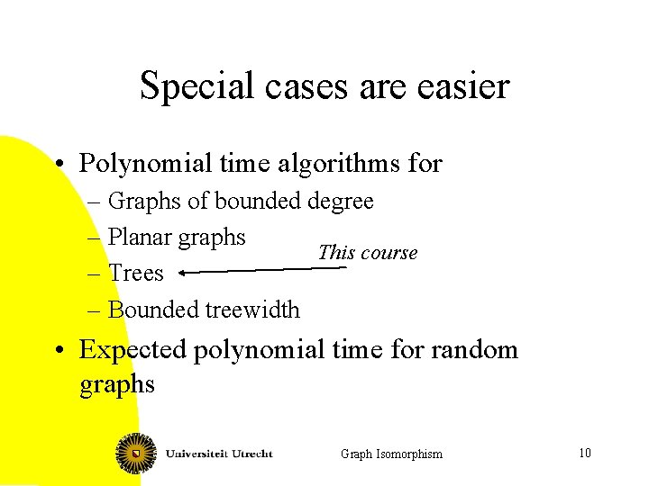 Special cases are easier • Polynomial time algorithms for – Graphs of bounded degree