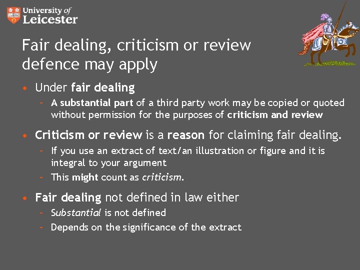Fair dealing, criticism or review defence may apply • Under fair dealing – A Fair dealing, criticism or review defence may apply • Under fair dealing – A