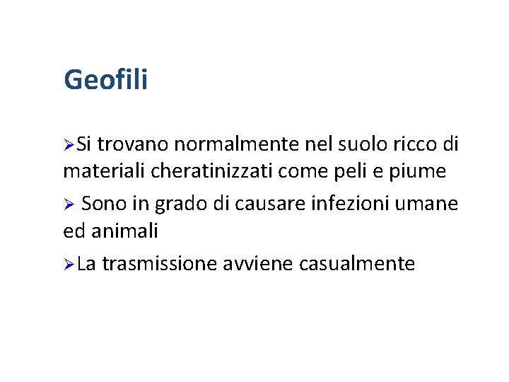 Geofili ØSi trovano normalmente nel suolo ricco di materiali cheratinizzati come peli e piume