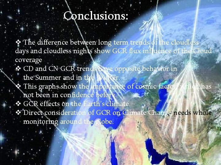 Conclusions: v The difference between long term trends of the cloudless days and cloudless