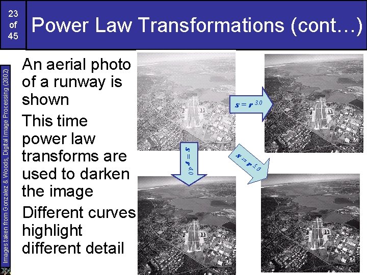Power Law Transformations (cont…) An aerial photo of a runway is shown This time