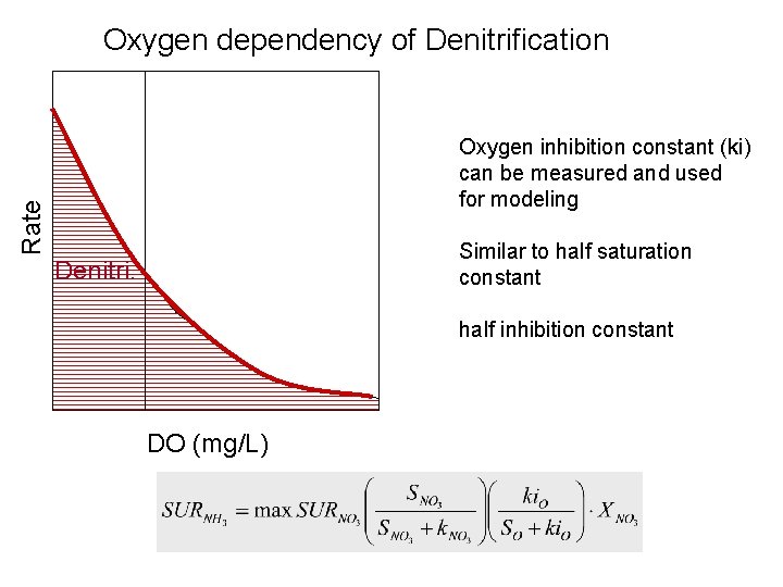 Oxygen dependency of Denitrification Rate Oxygen inhibition constant (ki) can be measured and used