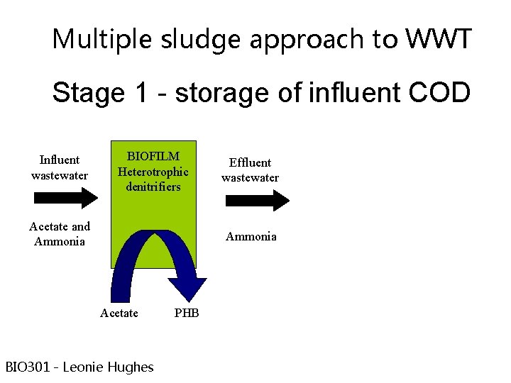 Multiple sludge approach to WWT Stage 1 storage of influent COD Influent wastewater BIOFILM