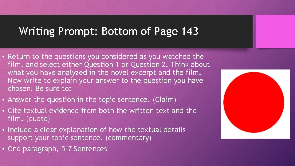 Writing Prompt: Bottom of Page 143 • Return to the questions you considered as Writing Prompt: Bottom of Page 143 • Return to the questions you considered as