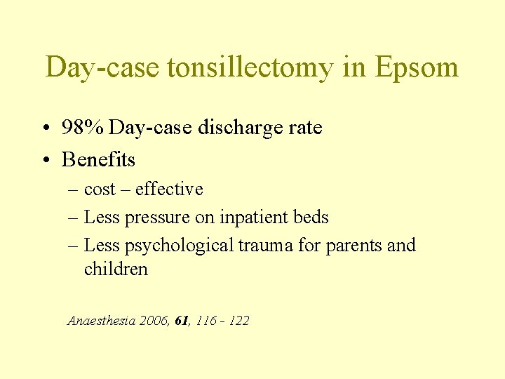 Day-case tonsillectomy in Epsom • 98% Day-case discharge rate • Benefits – cost –