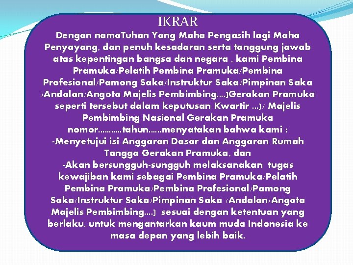 IKRAR Dengan nama. Tuhan Yang Maha Pengasih lagi Maha Penyayang, dan penuh kesadaran serta