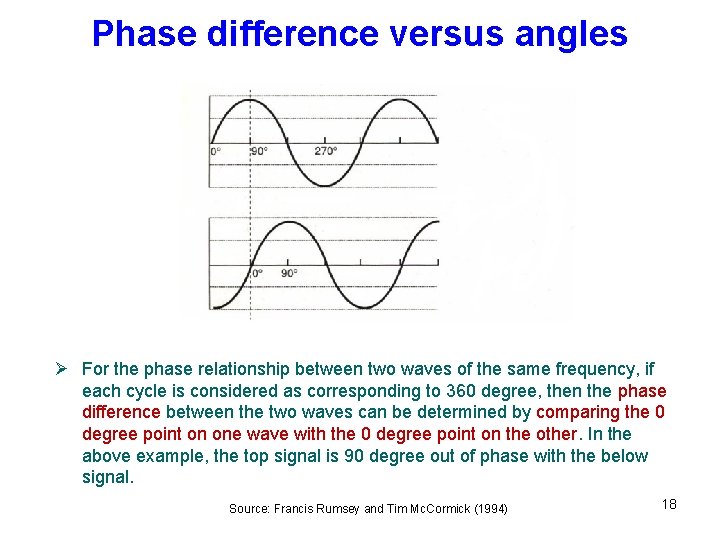 Phase difference versus angles Ø For the phase relationship between two waves of the