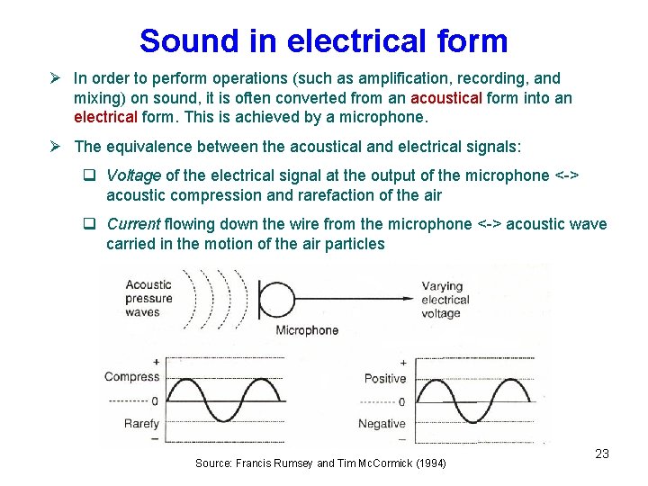 Sound in electrical form Ø In order to perform operations (such as amplification, recording,