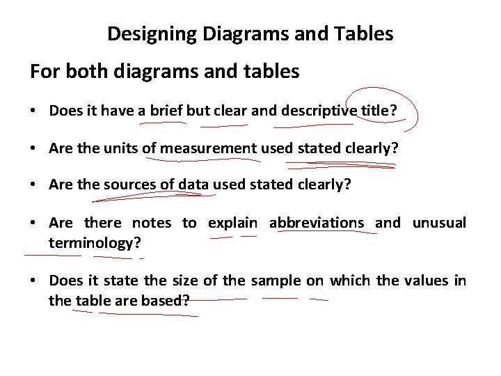 Designing Diagrams and Tables For both diagrams and tables • Does it have a