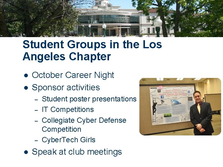 Student Groups in the Los Angeles Chapter l l October Career Night Sponsor activities
