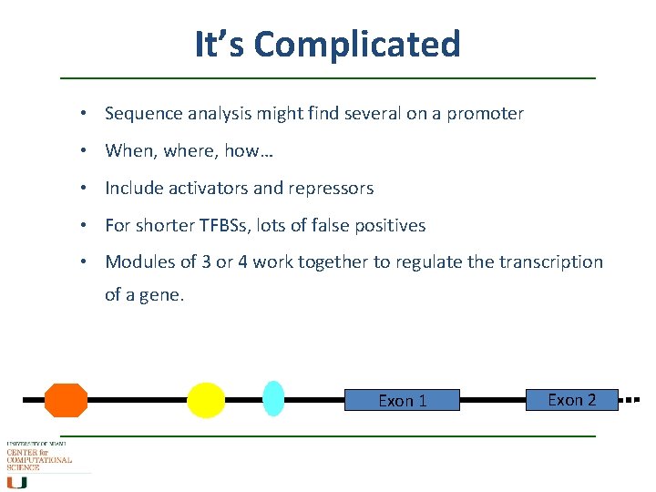 It’s Complicated • Sequence analysis might find several on a promoter • When, where,