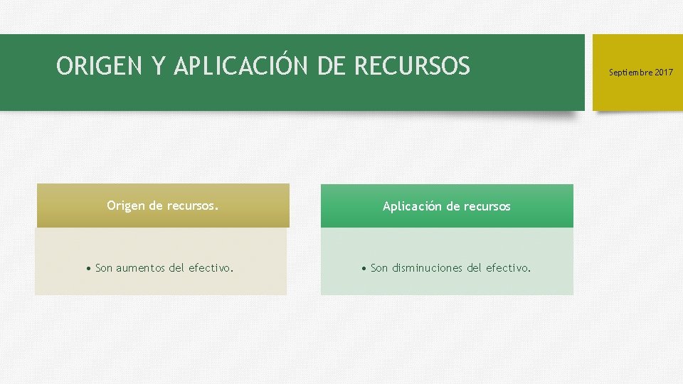 ORIGEN Y APLICACIÓN DE RECURSOS Origen de recursos. Aplicación de recursos • Son aumentos