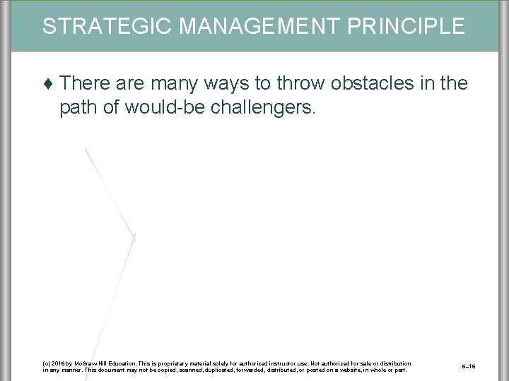 STRATEGIC MANAGEMENT PRINCIPLE ♦ There are many ways to throw obstacles in the path