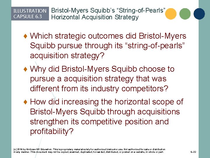 ILLUSTRATION CAPSULE 6. 3 Bristol-Myers Squibb’s “String-of-Pearls” Horizontal Acquisition Strategy ♦ Which strategic outcomes