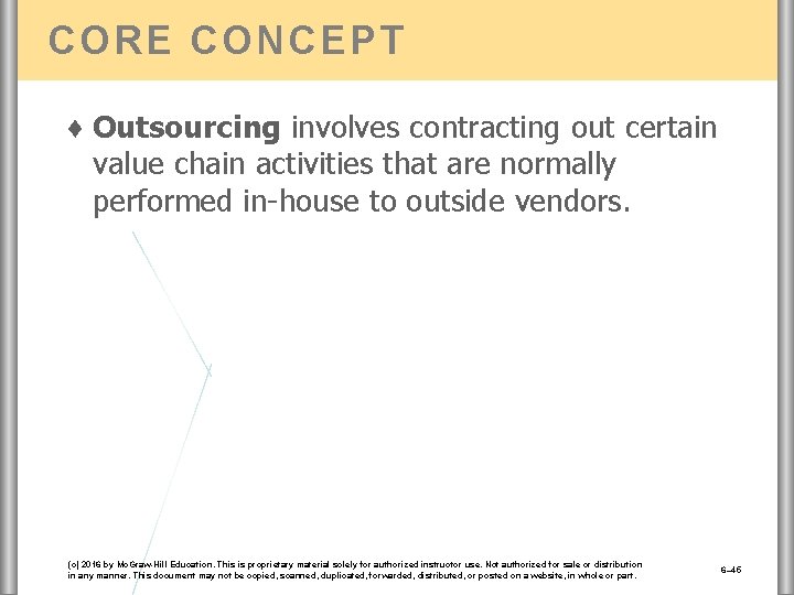 CORE CONCEPT ♦ Outsourcing involves contracting out certain value chain activities that are normally