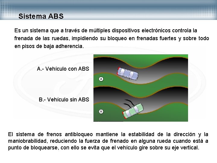 Sistema ABS Es un sistema que a través de múltiples dispositivos electrónicos controla la
