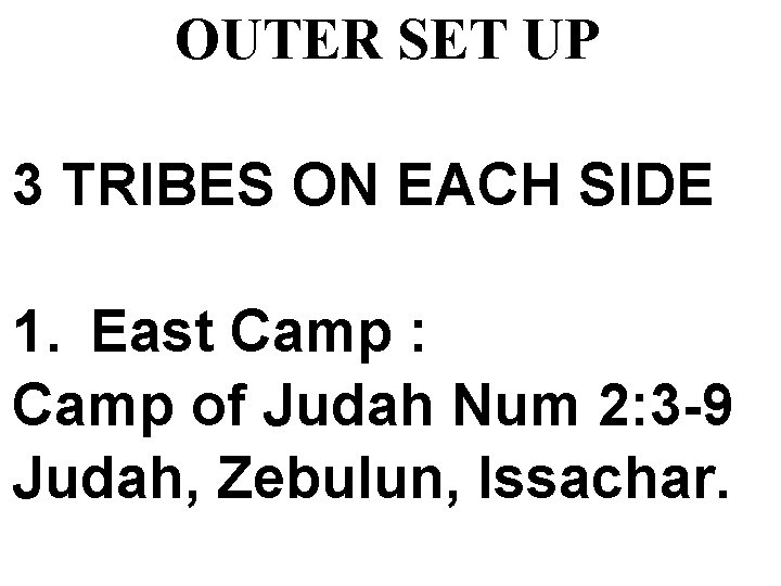 OUTER SET UP 3 TRIBES ON EACH SIDE 1. East Camp : Camp of