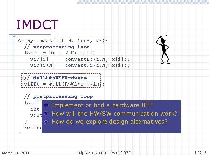 IMDCT Array imdct(int N, Array vx){ // preprocessing loop for(i = 0; i <