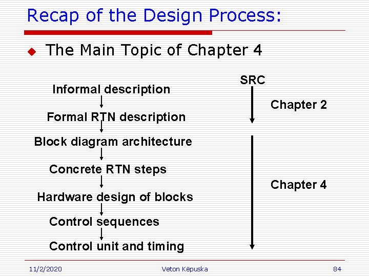 Recap of the Design Process: u The Main Topic of Chapter 4 Informal description