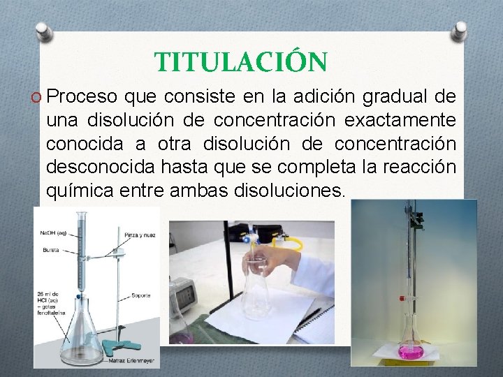 TITULACIÓN O Proceso que consiste en la adición gradual de una disolución de concentración