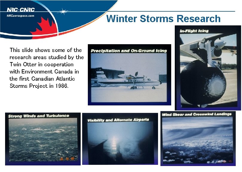Winter Storms Research This slide shows some of the research areas studied by the