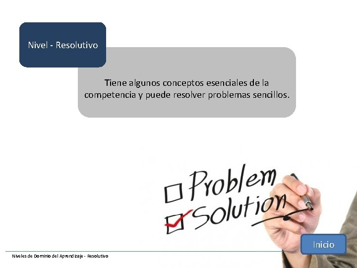 Nivel - Resolutivo Tiene algunos conceptos esenciales de la competencia y puede resolver problemas